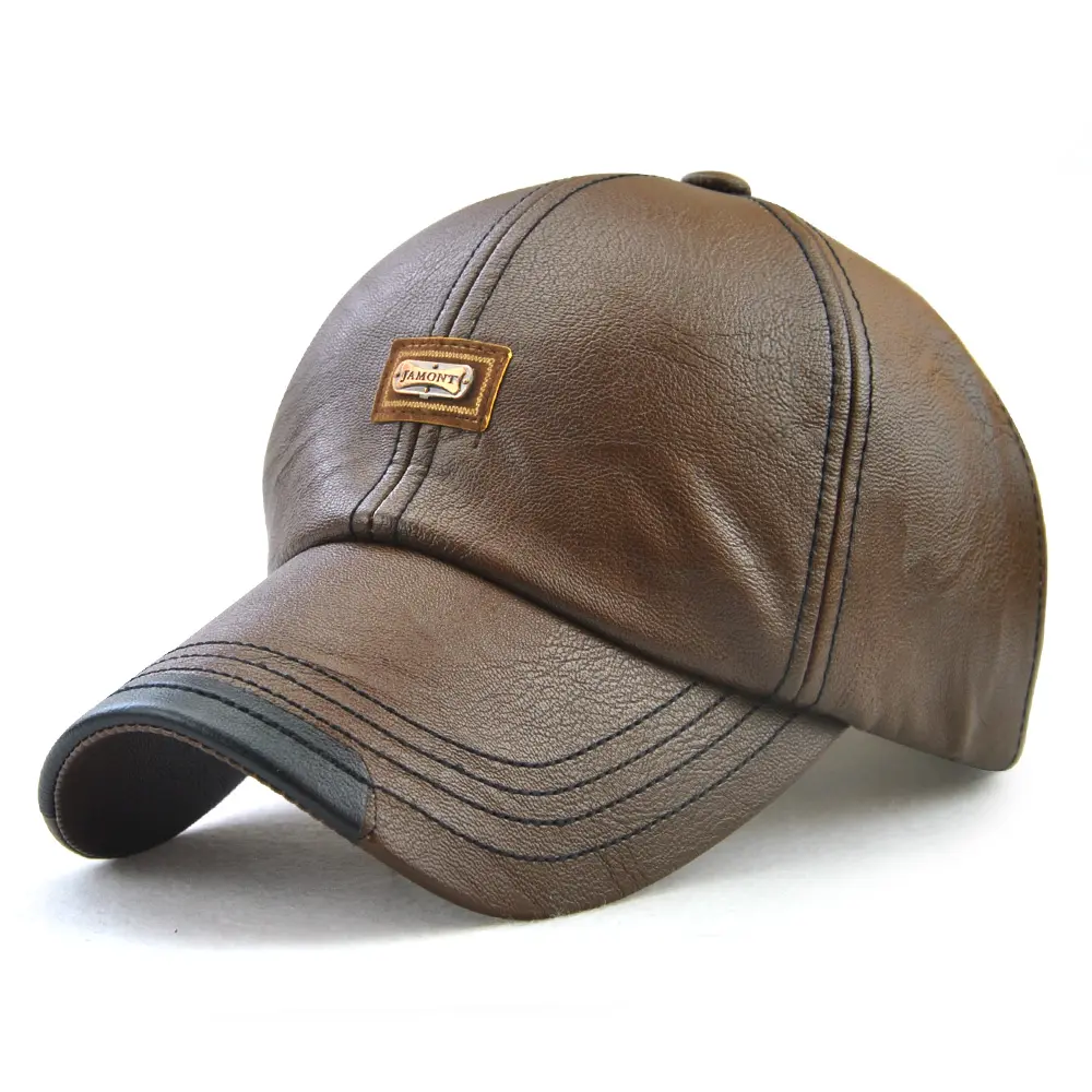 V&J Genuine Cowhide Leather Baseball Cap for Fall Winter Outdoor Sports Hat