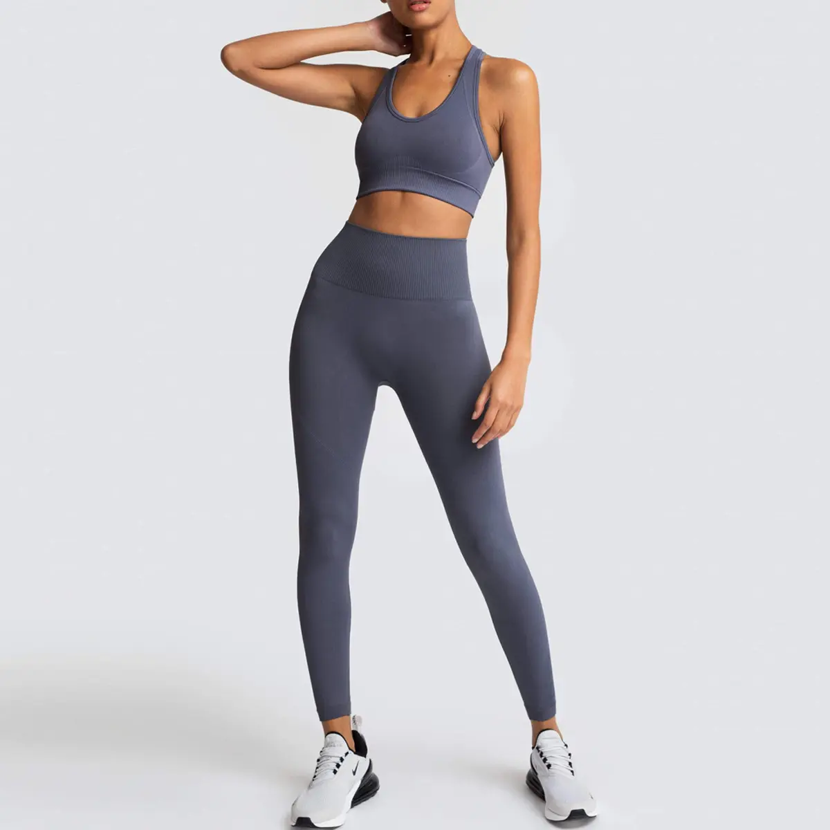 V&J Two Piece Outfits Seamless High Waist Leggings Yoga Crop Tops  (2)uzr