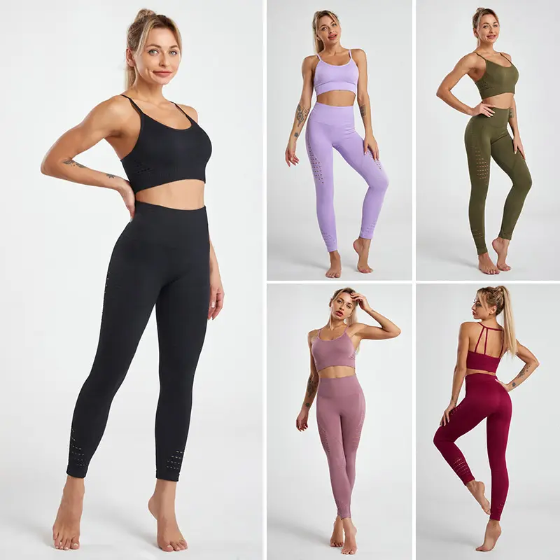 V&J Solid Yoga Outfits Workout Set Sports Bra High Waist Tight Gym Leggings