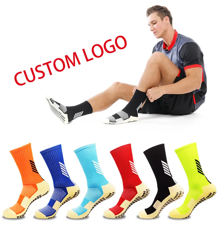 V&J custom non slip football socks 100% cotton nylon soccer grip socks