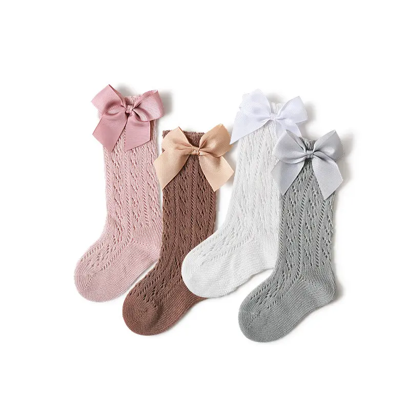 Summer kids thin mesh baby girl stockings lace bow knots socks with own logo (1)u0b