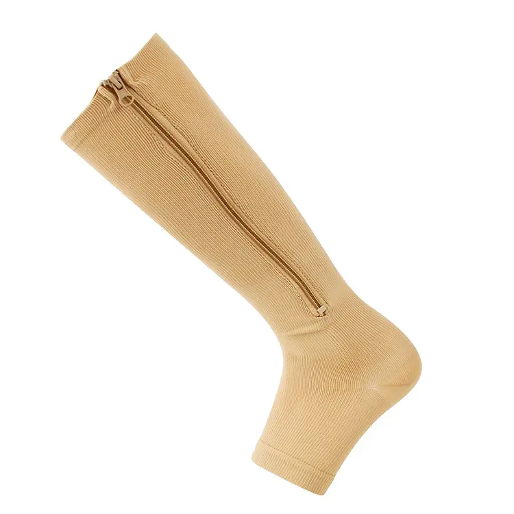V&J Knee High Cotton Nylon Sport Medical Zipper Compression Socks