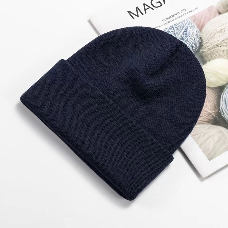 V&J Blank Winter Hat Custom Logo Acrylic Plain Knitted Cuffed Beanie