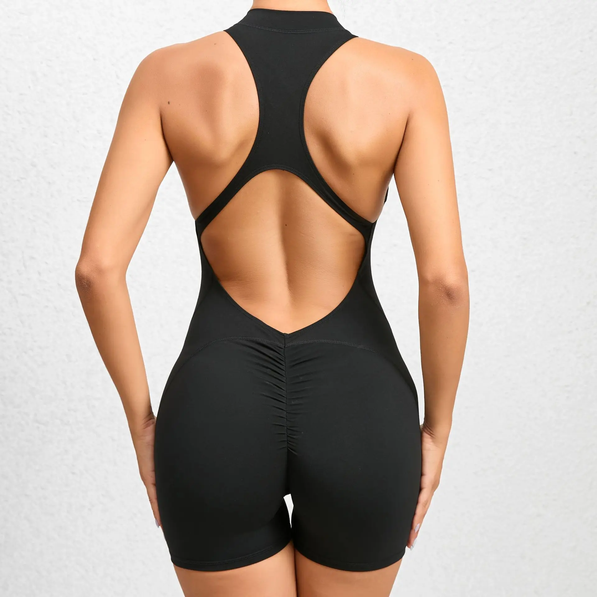 V&J Sexy Backless One Piece Workout Jumpsuits Sleeveless V Back Scrunch Yoga Romper