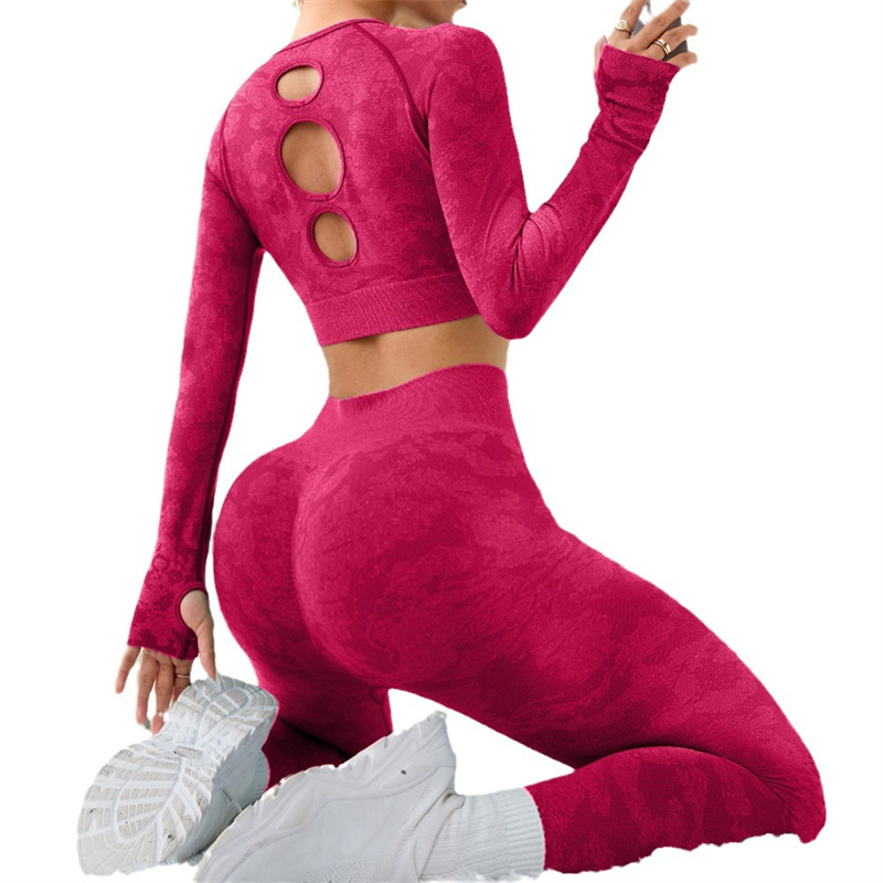 V&J Women Yoga Outfit Workout Set Ribbed Long Sleeve Crop top and Leggings-product