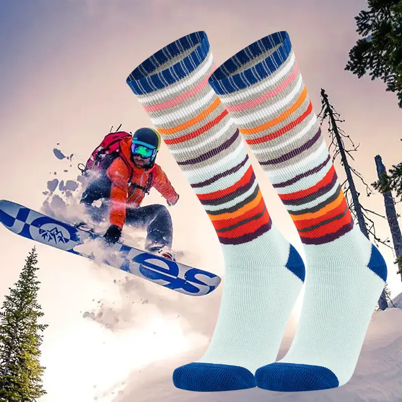 V&J Custom Warm Cushioned Terry High Knee Hiking Trekking Merino Wool Socks for Men and Women