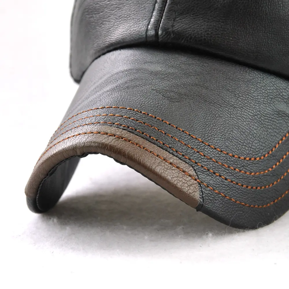 V&J Adjustable Genuine Cowhide Leather Baseball Cap for Fall Winter Outdoor Sports Hat (4)4ur