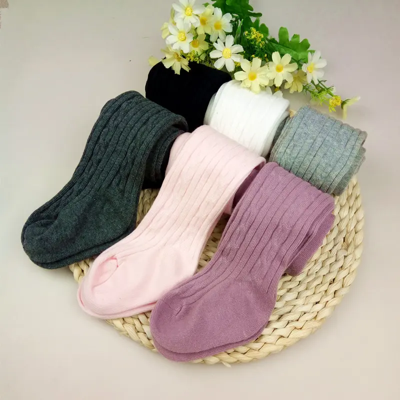V&J Cute Girls Leggings Cable Knit Tights Combed Cotton Rib Pantyhose