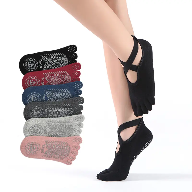 V&J Custom Logo Women Non-Slip Cotton Silicon Sport Crew Fitness Socks Grip Yoga Pilates Socks