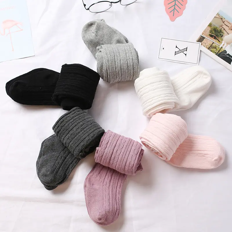 Cute Girls Leggings Cable Knit Tights Combed Cotton Rib Pantyhose for Kidsfo5