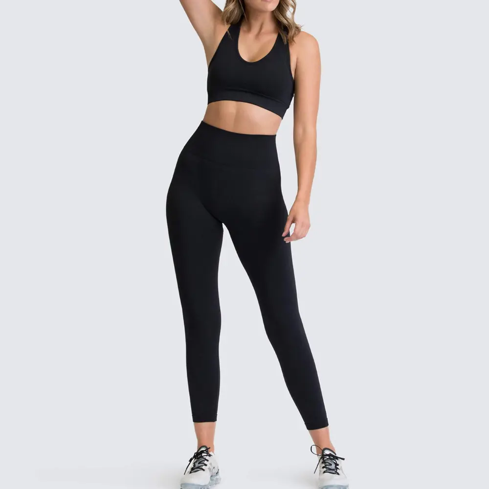 V&J Two Piece Outfits Seamless High Waist Leggings Yoga Crop Tops  (3)cp5