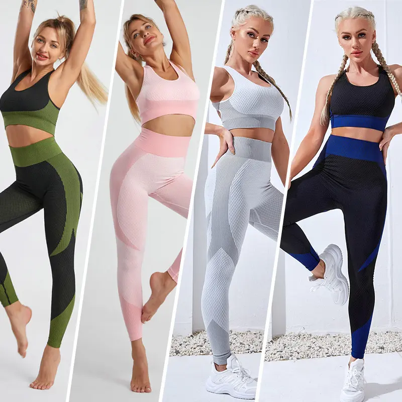 V&J Everyday Seamless Yoga Outfits Sets Tight Fit Leggings and Sport Bra