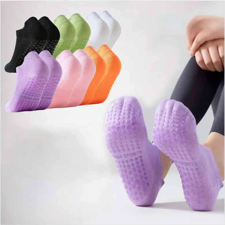 V&J  Custom Logo Grip Barre Socks Pilates Non Slip Yoga Socks Cotton Cushion Ankle Socks