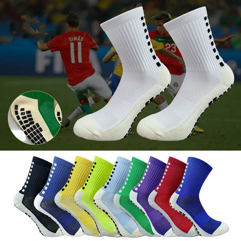 V&J custom non slip football socks 100% cotton nylon soccer grip socks