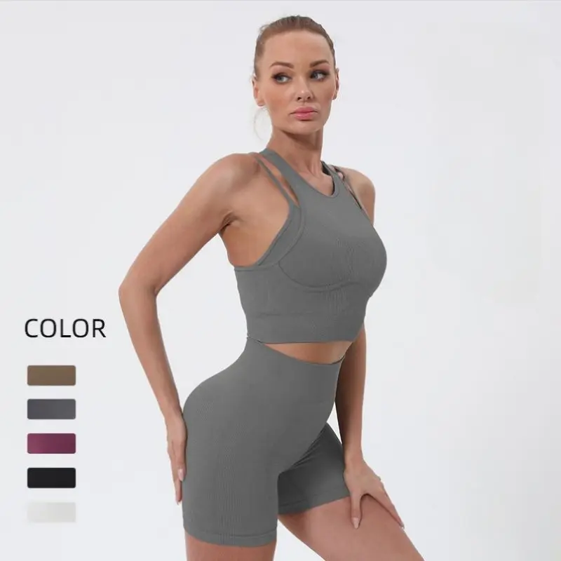 V&J Women Workout Yoga Gym Fitness Sets High Waist Yoga Gym Leggings and Crop Top