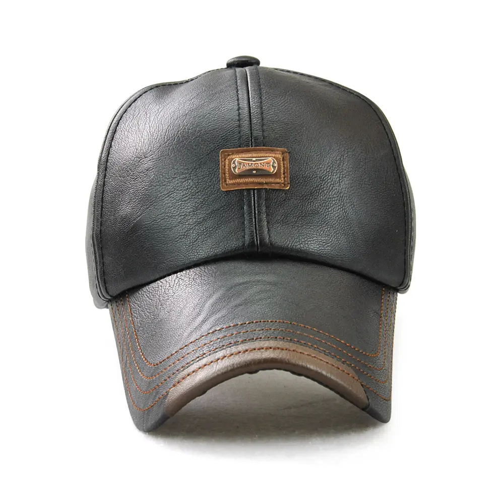 V&J Adjustable Genuine Cowhide Leather Baseball Cap for Fall Winter Outdoor Sports Hat (1)t5d