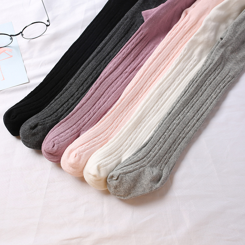 Cute Girls Leggings Cable Knit Tights Combed Cotton Rib Pantyhose for Kids (4)8tg