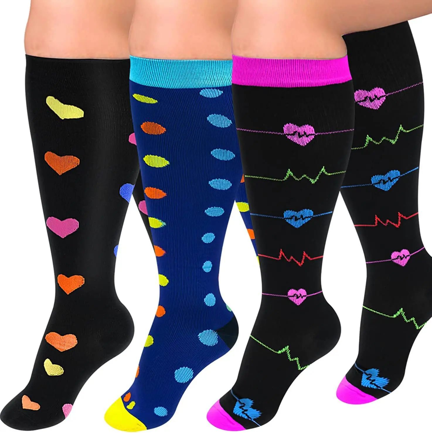 Colorful Plus Size 20-30mmhg Medical Sport Knee High Nurse Compression Socks  (2)yfa