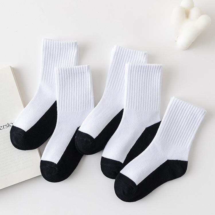 100% Cotton Kids Black White Grey Boys Girls School Sport Socks (1)5oj