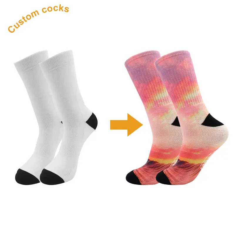 High Quality Cotton Blend Colorful Sublimation Custom Print Socks (2)1gl