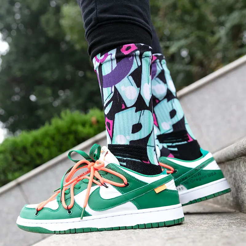 V&J 3d digital printing cotton polyester custom 360 printed socks