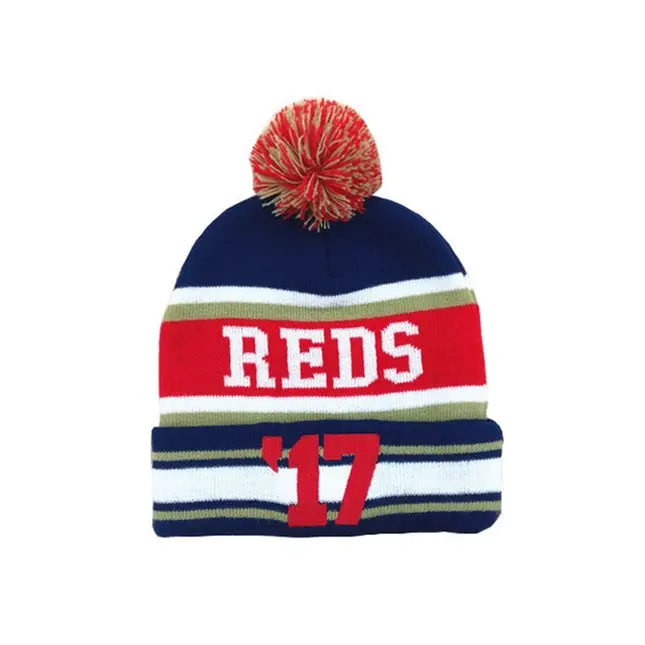 V&J Custom label 3D embroidered knit pom pom beanie wool furry fur winter hats
