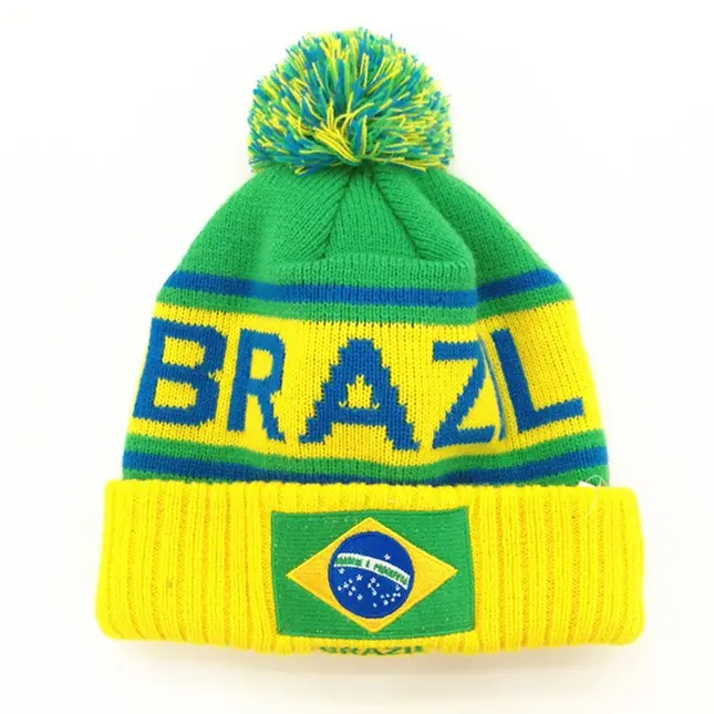 V&J Custom label 3D embroidered knit pom pom beanie wool furry fur winter hats-product