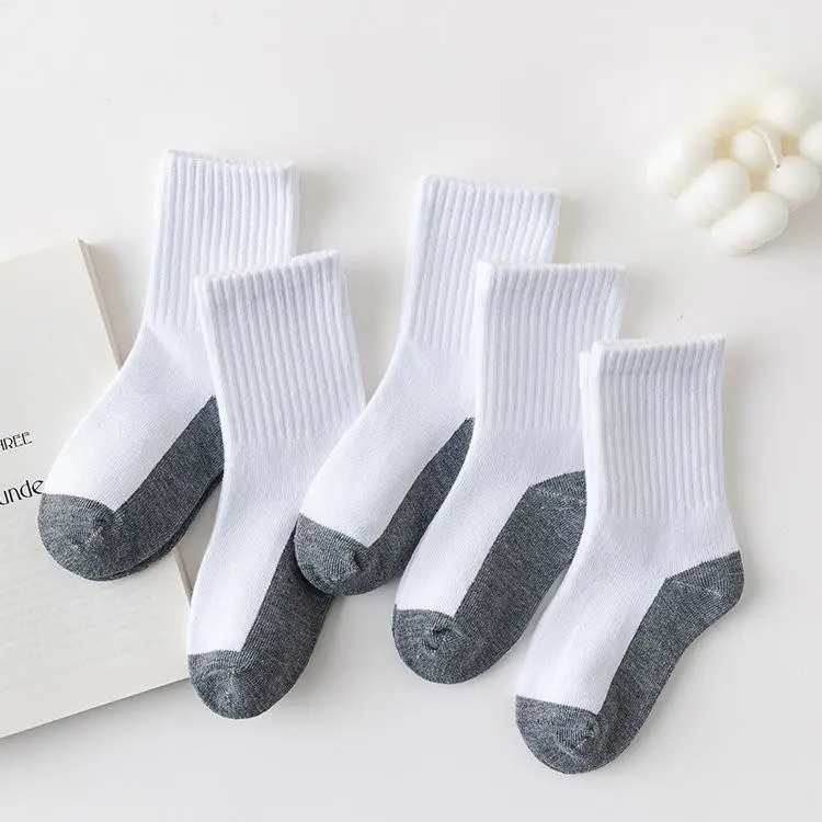 100% Cotton Kids Black White Grey Boys Girls School Sport Socks (2)rri