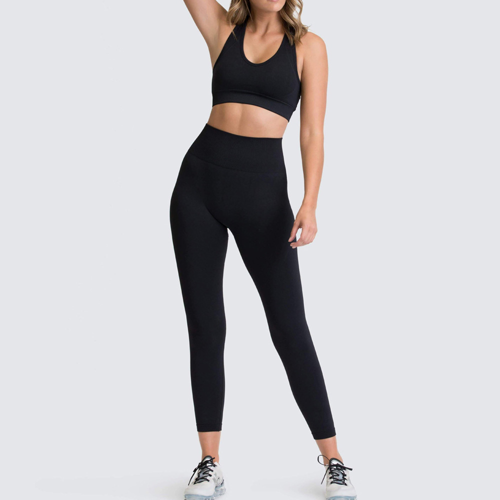 V&J Two Piece Outfits Seamless High Waist Leggings Yoga Crop Tops