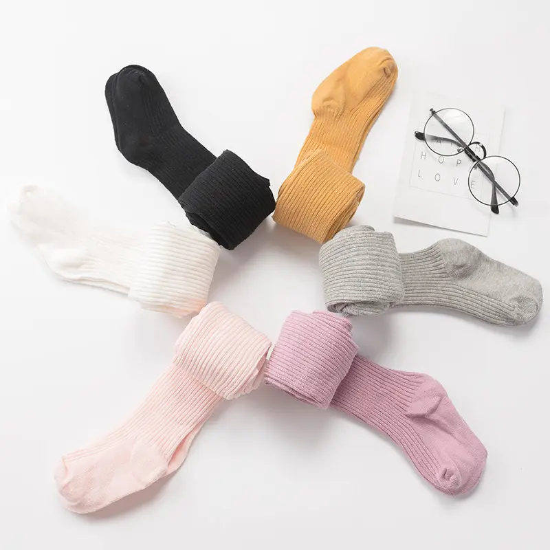 V&J Custom solid pantyhose children cotton leggings baby stocking kids knee high socks