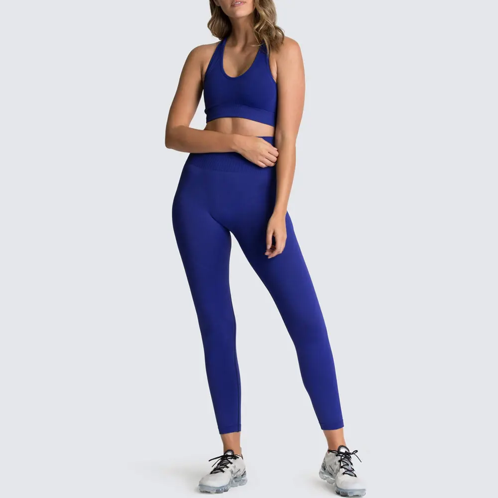 V&J Two Piece Outfits Seamless High Waist Leggings Yoga Crop Tops  (1)t0u