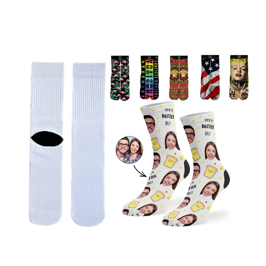 V&J High Quality Cotton Blend Colorful Sublimation Custom Print Socks