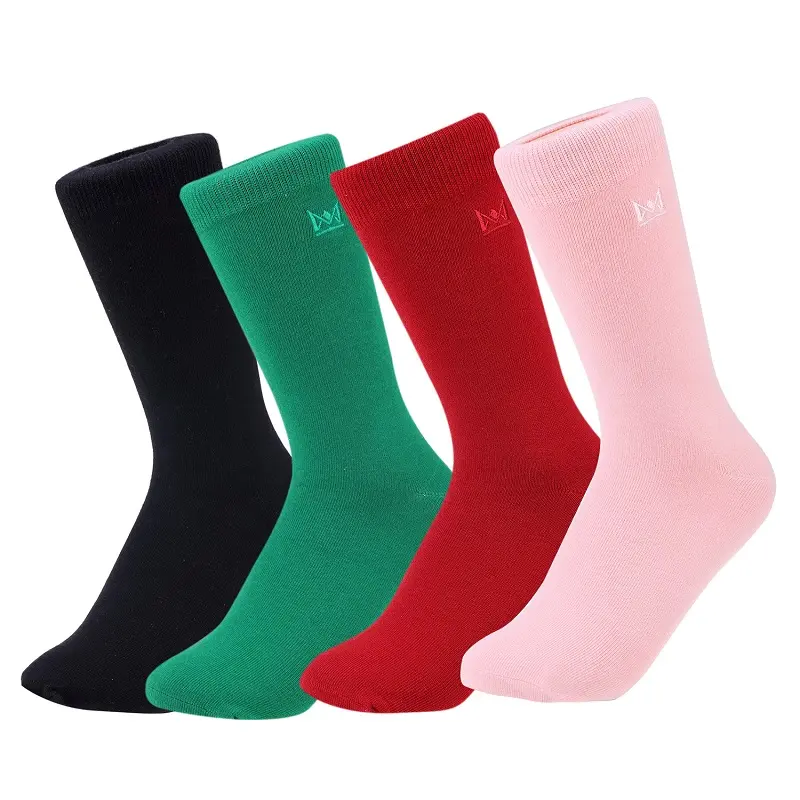 V&J 200n Custom Logo 100%Combed Cotton Quality Crew Dress Socks