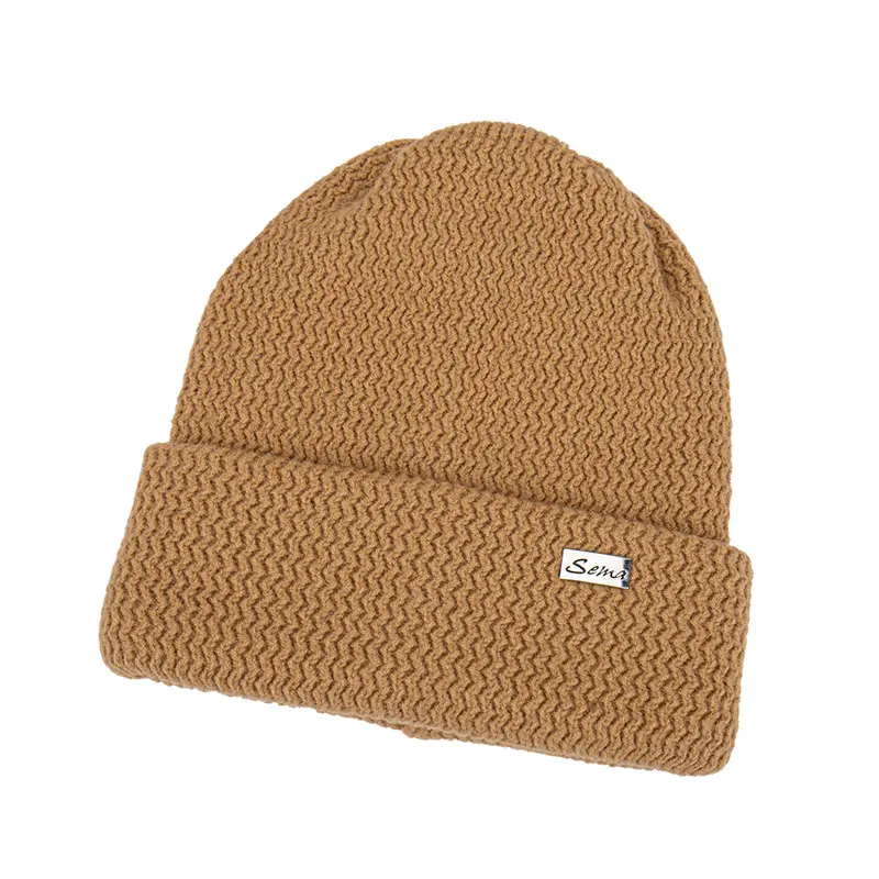 V&J Blank Winter Hat Custom Logo Acrylic Plain Knitted Cuffed Beanie