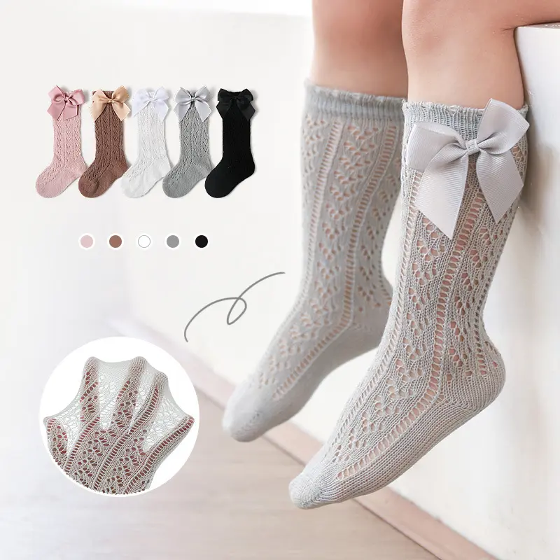 Summer kids thin mesh baby girl stockings lace bow knots socks with own logo (2)w2h