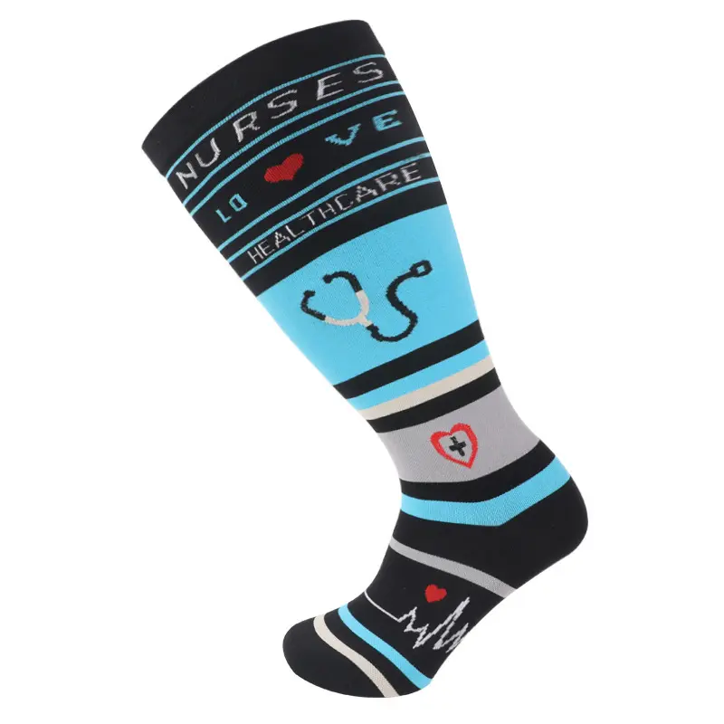 V&J Colorful Plus Size 20-30mmhg Medical Sport Knee High Nurse Compression Socks